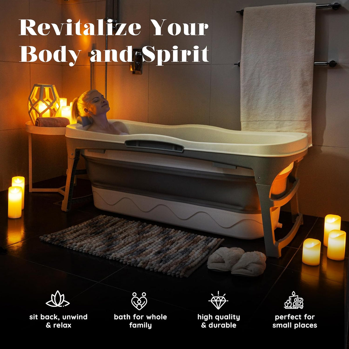Portable Bathtub for Adults, 56" Foldable Collapsible Soaking Bath/Ice Bath