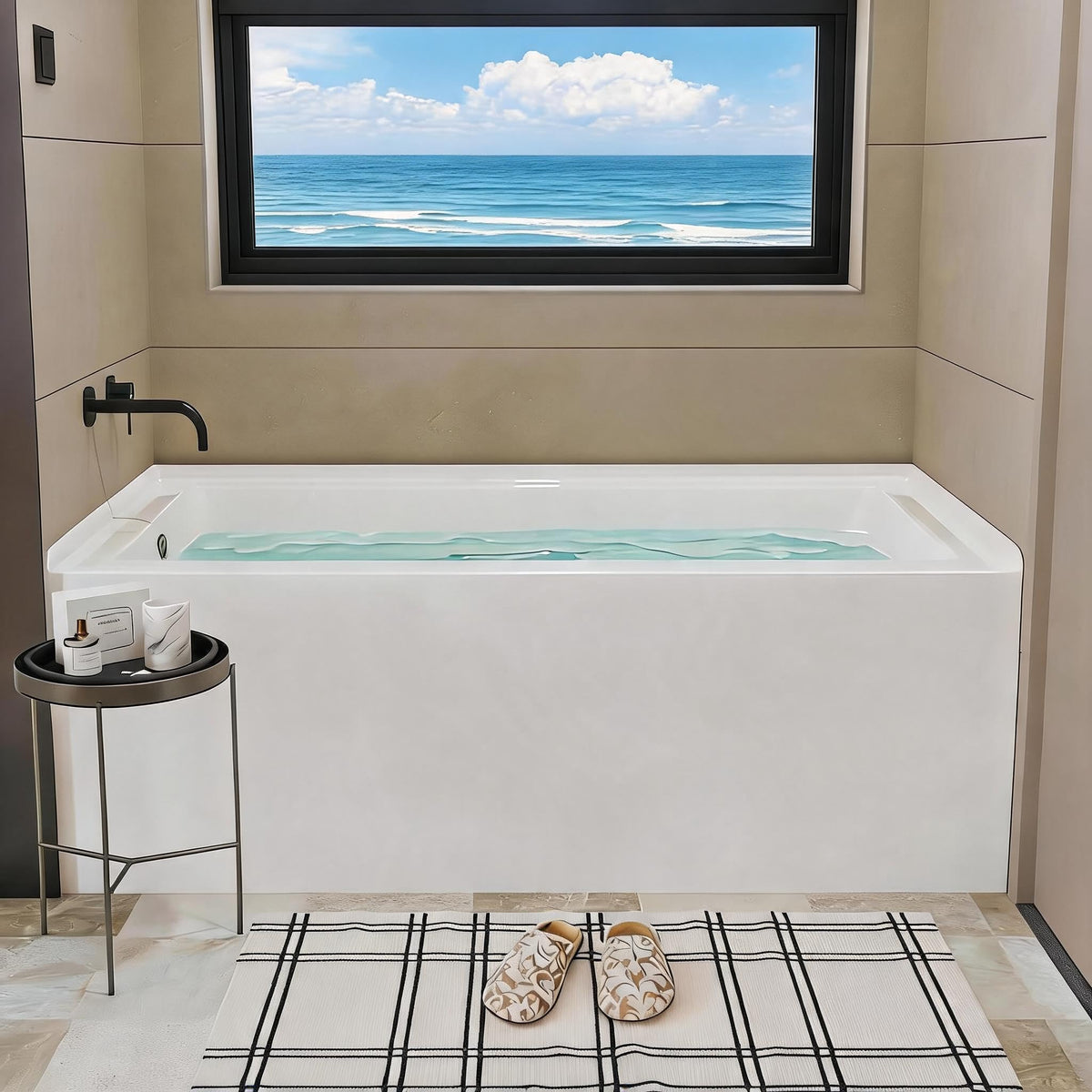 49" Acrylic Freestanding Bathtub - Japanese Square Soaking Tub with Built-in Seat & Toe-Tap Drain, Glossy White Finish, CUPC Certified