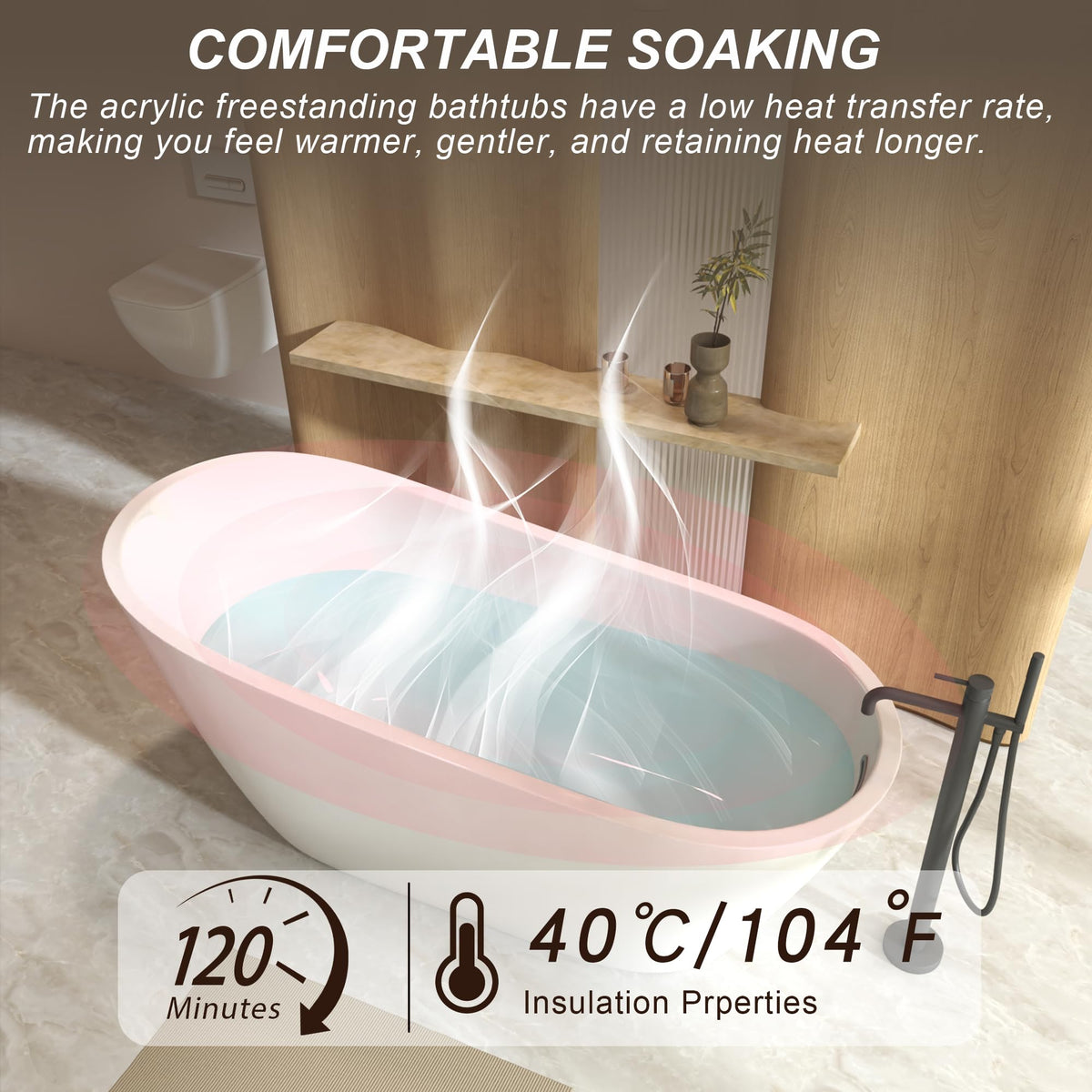 GDFStudio 67" Acrylic Freestanding Bathtub with Diamond Pattern, Modern Oval Soaking Tub, Freestanding Bath Spa Tub, Brushed Nickel Overflow & Pop-Up Drain, cUPC Certified, Glossy White