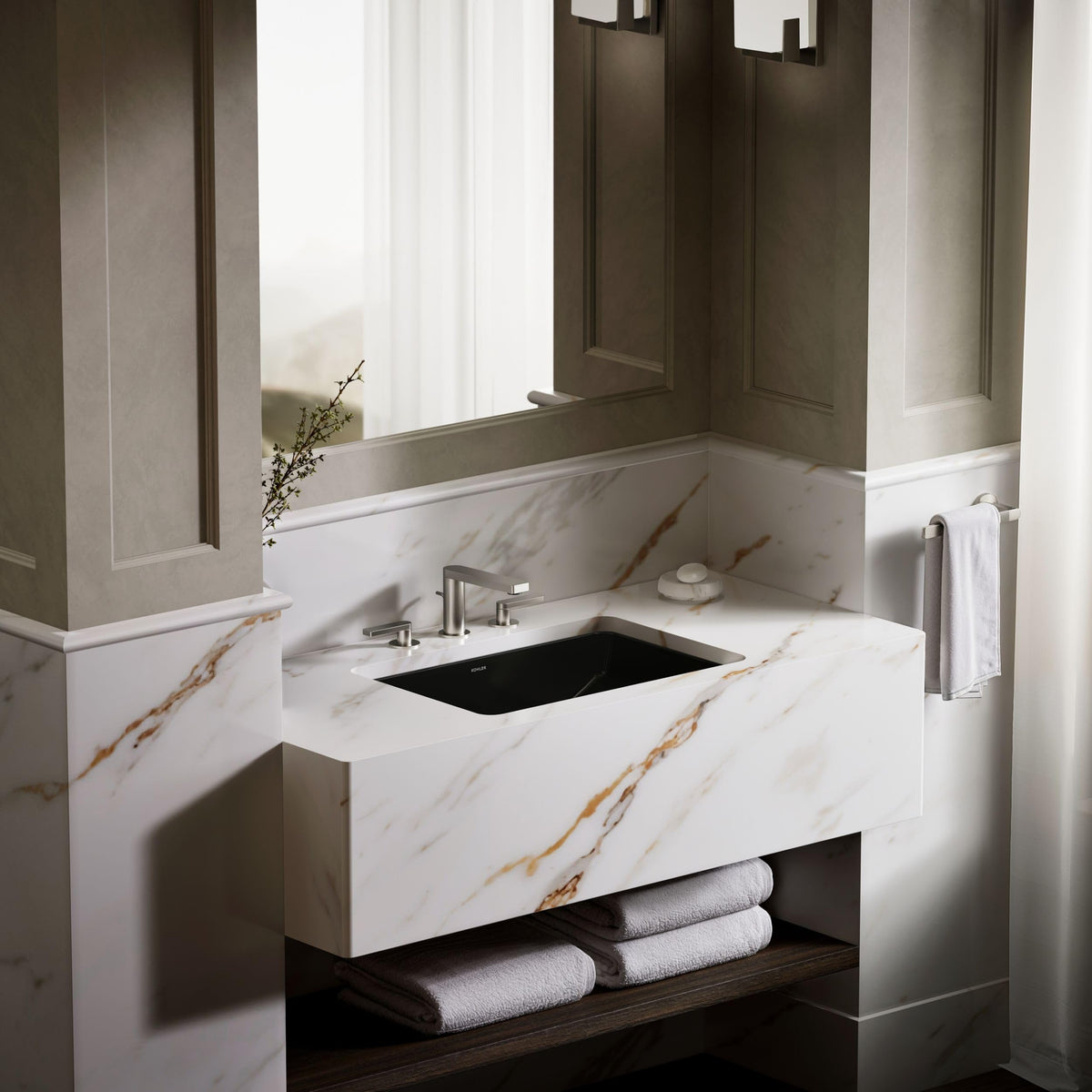 KOHLER 2215-0 Ladena Rectangular Undermount Bathroom Sink Vanity With Curved Bottom, 23-1/4 L x 16-1/4 W, White Bathroom Sinks