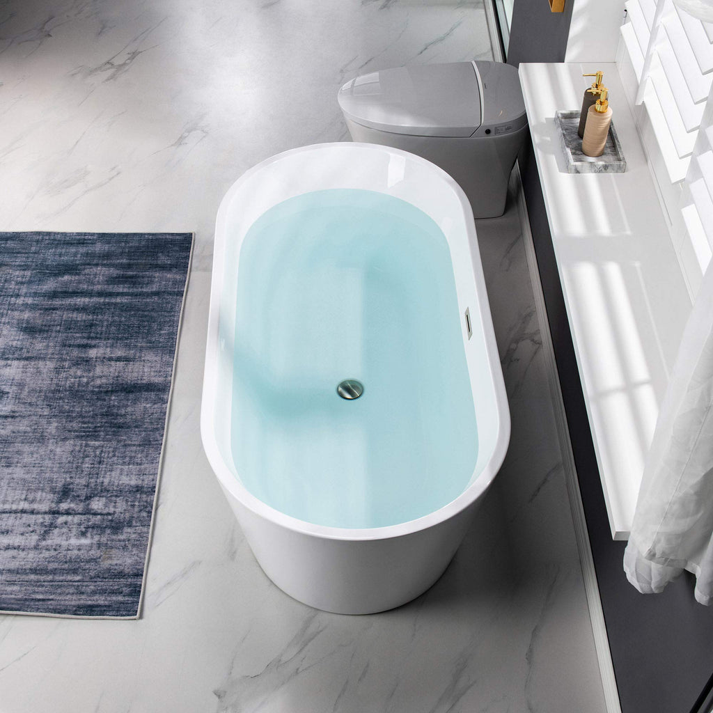 WOODBRIDGE 54" Acrylic Freestanding Bathtub Contemporary Soaking White Tub with Brushed Gold Overflow and Drainï¼BTA1702-BG