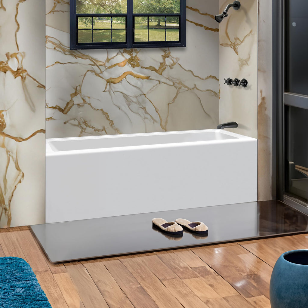 Fine Fixtures Acrylic, Fiberglass Alcove Soaking Bathtub with Integral Apron Front in Glossy White - Right Hand Drain, 72" x 32"