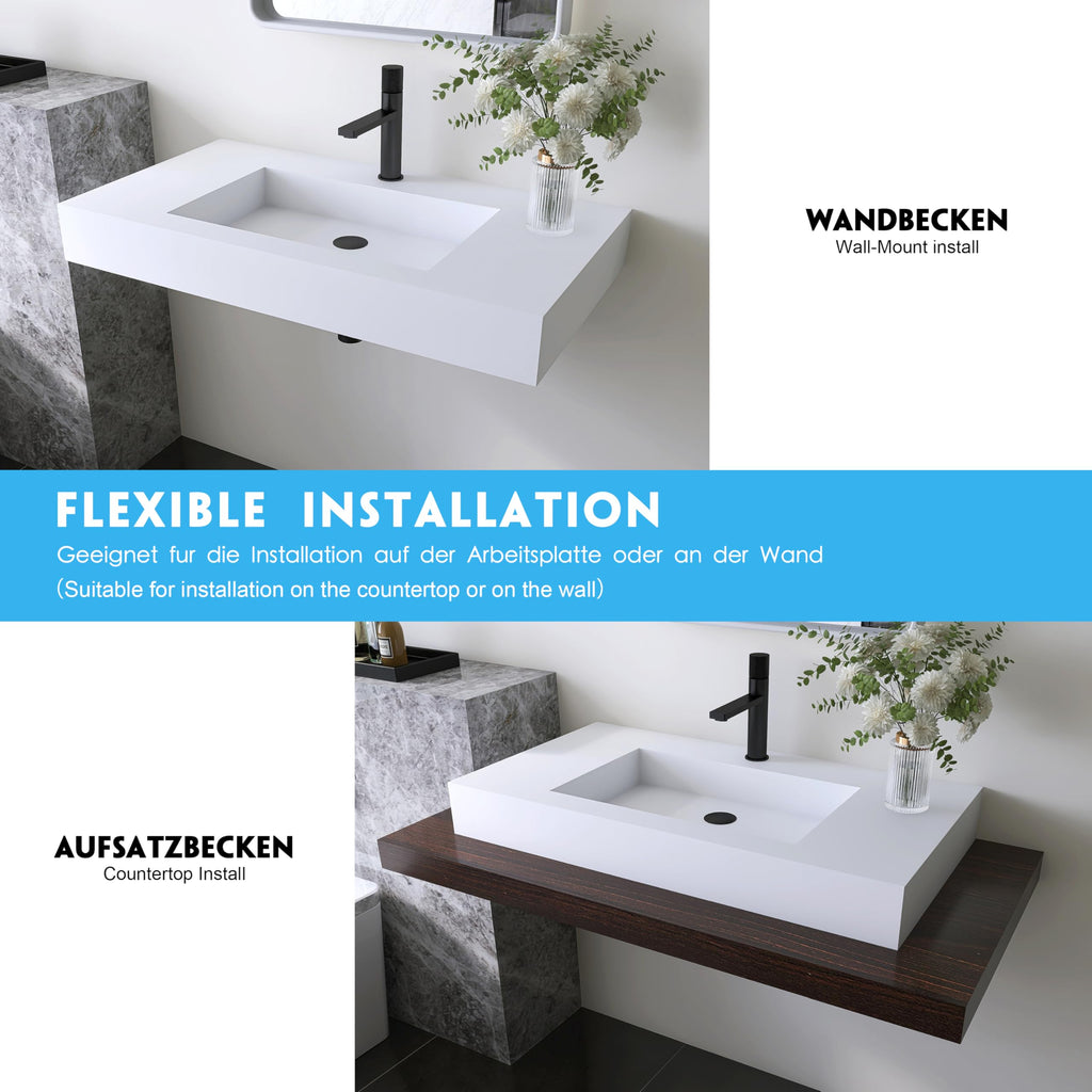 47" Wall Mount Sink, Artificial Stone Bathroom Sink, Single Hole