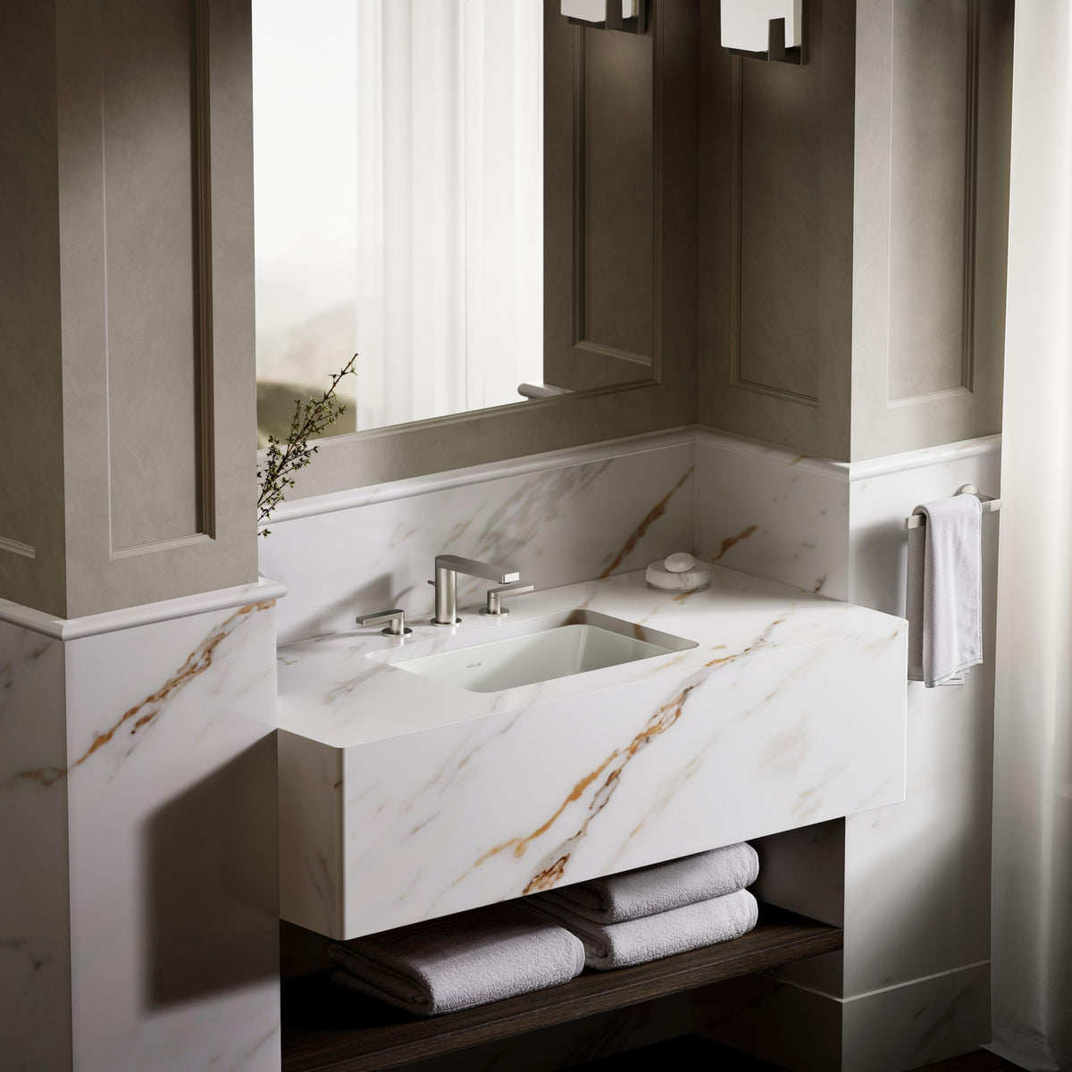 KOHLER 2214-0 Ladena Rectangular Undermount Bathroom Sink With Curved Bottom, 20-7/8" W X 14-3/8" L, White