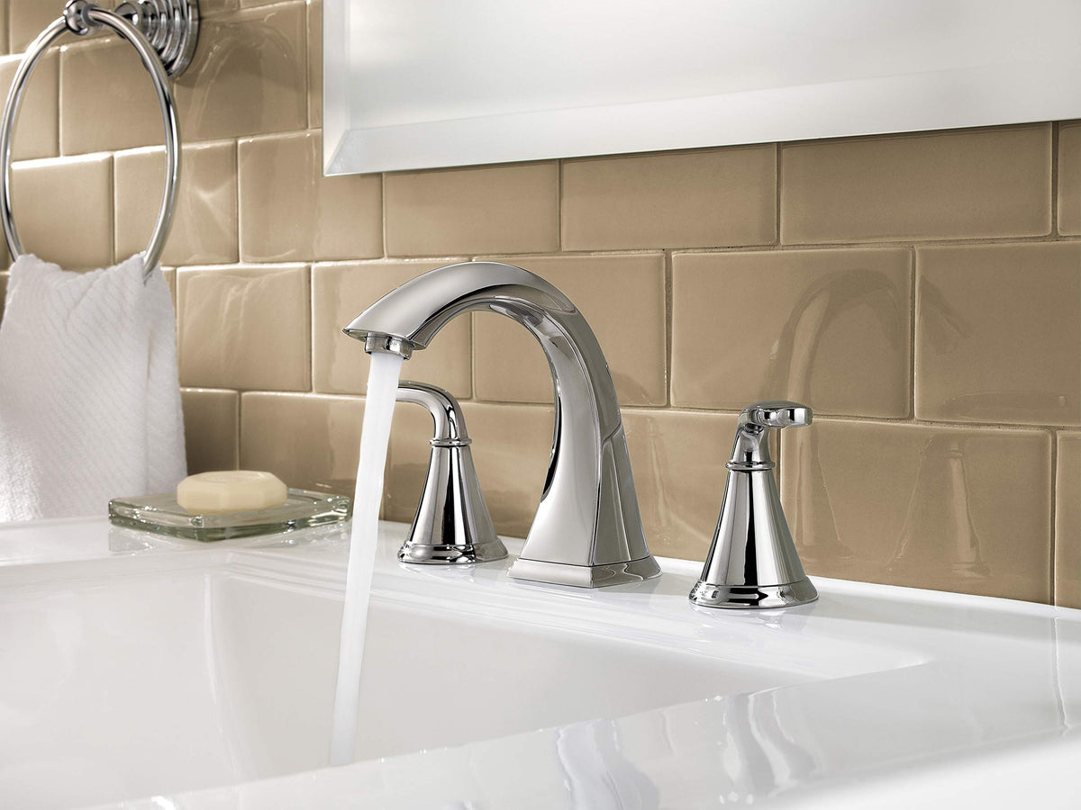 Pfister Pasadena 8 inch Widespread 3 Hole Bathroom Sink Faucet with 2 Handles, Brushed Nickel Finish, Push & Seal Drain, Water-Efficient WaterSense Certified LF049PDKK
