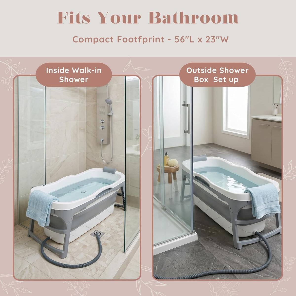 Portable Bathtub for Adults, 56" Foldable Collapsible Soaking Bath/Ice Bath
