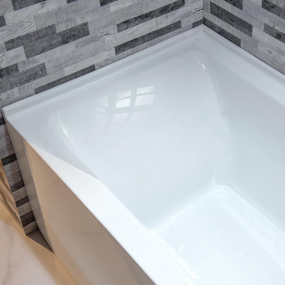 WOODBRIDGE 60" Acrylic Rectangular Alcove Soaking Bathtub in White with Left Drain, Brushed Nickel pop-up Drain Included, LB428-L