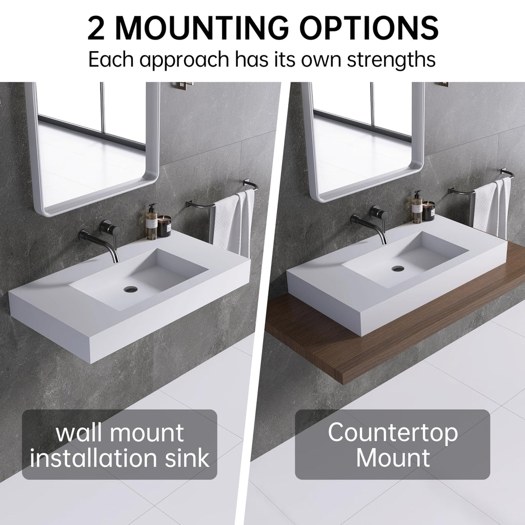 47" Wall Mount Sink, Artificial Stone Bathroom Sink, Single Hole