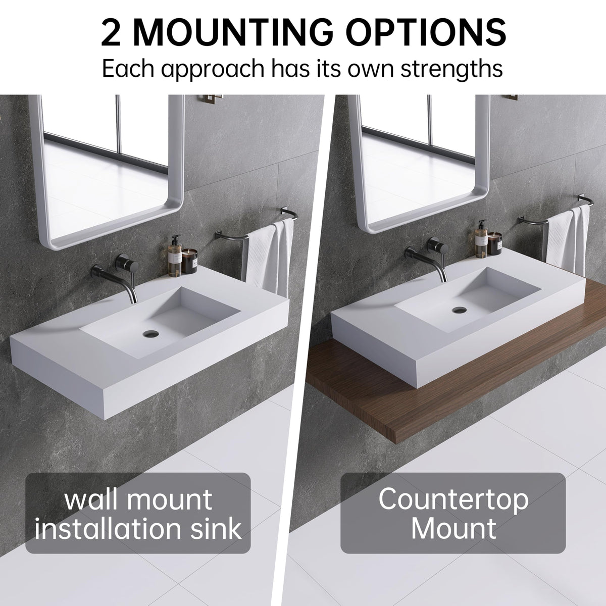 47" Wall Mount Sink, Artificial Stone Bathroom Sink, Single Hole