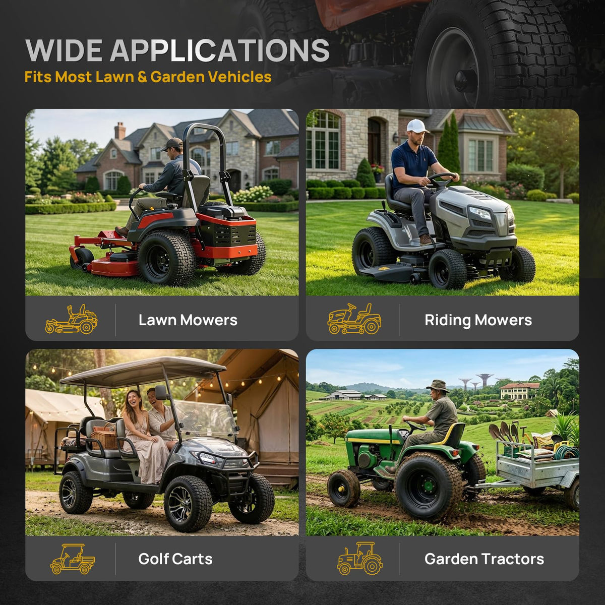 TUFFIOM 20x10.00-8 Lawn Mower Tires 2 Pack, 4PR 20x10x8 Tubeless Lawn Tractor Tires,1190 lbs Capacity Garden Tires, Compatible With Most Lawn & Garden Utility Vehicles