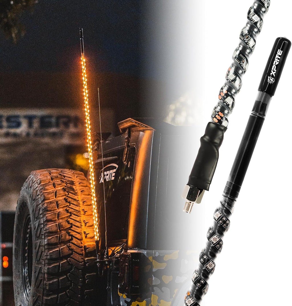Xprite 4FT LED CB Radio Antenna with Amber Whip Lights & Rocker Switch