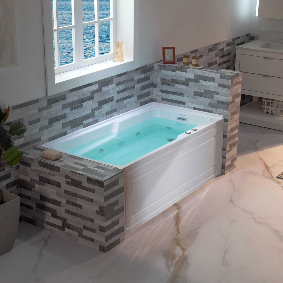 WOODBRIDGE 60" Alcove Acrylic Rectangular Whirlpool Heated Jetted Tub in White with Left Drain, Chrome pop-up Drain Included BS6030L