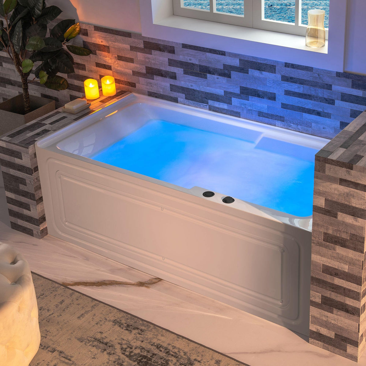 WOODBRIDGE 60" Alcove Acrylic Rectangular Whirlpool Heated Jetted Tub in White with Left Drain, Chrome pop-up Drain Included BS6030L