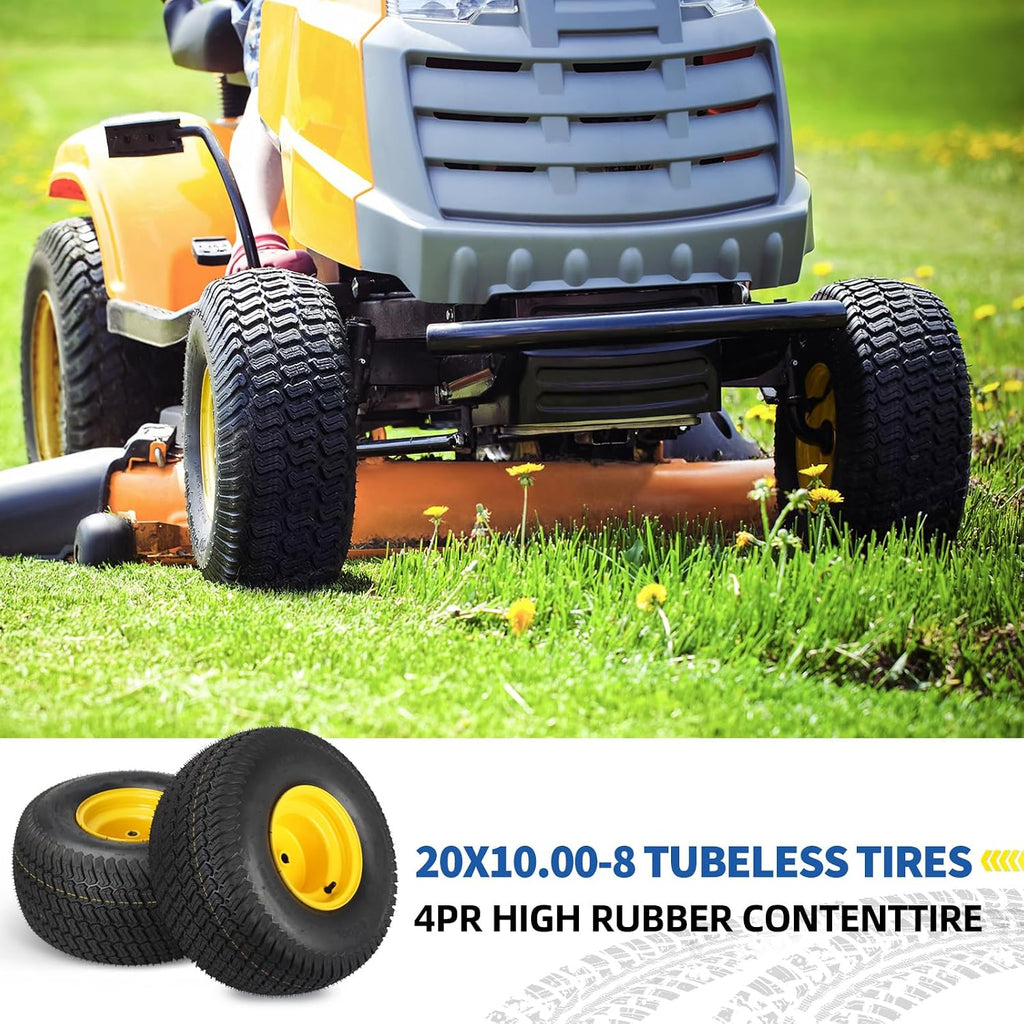 GICOOL 20x10.00-8 Lawn Mower Tire and Wheel, 3/4" Borehole, and 3/16" Keyway, 3.5" Offset Hub, 4 Ply Tubeless Tire, Replacement 20x10-8nhs Riding Lawn Mower and Tractor Rear Tire and Wheel Assemblies