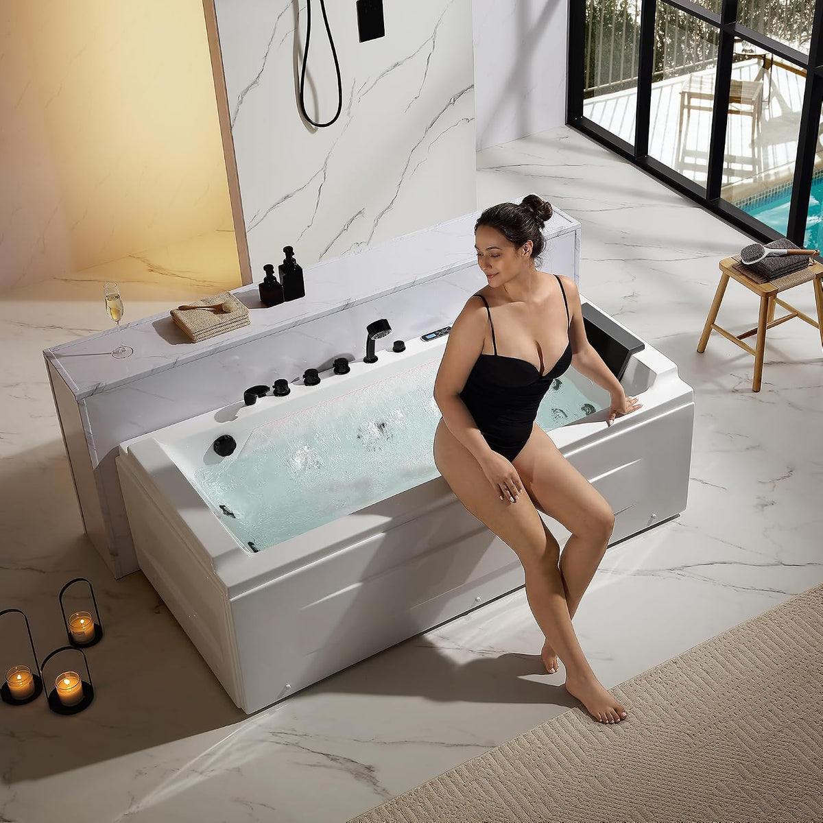 Empava Acrylic Whirlpool Bathtub, 71" Jetted Tub with Healing Chromotherapy