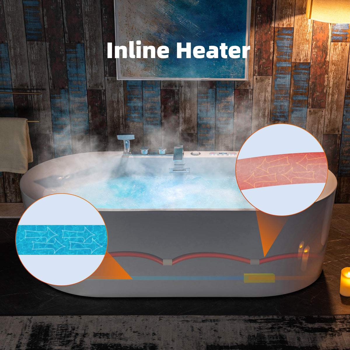 WOODBRIDGE 59"Ã31-1/2" Compact Whirlpool & Air, Heated Bathtub with Faucet