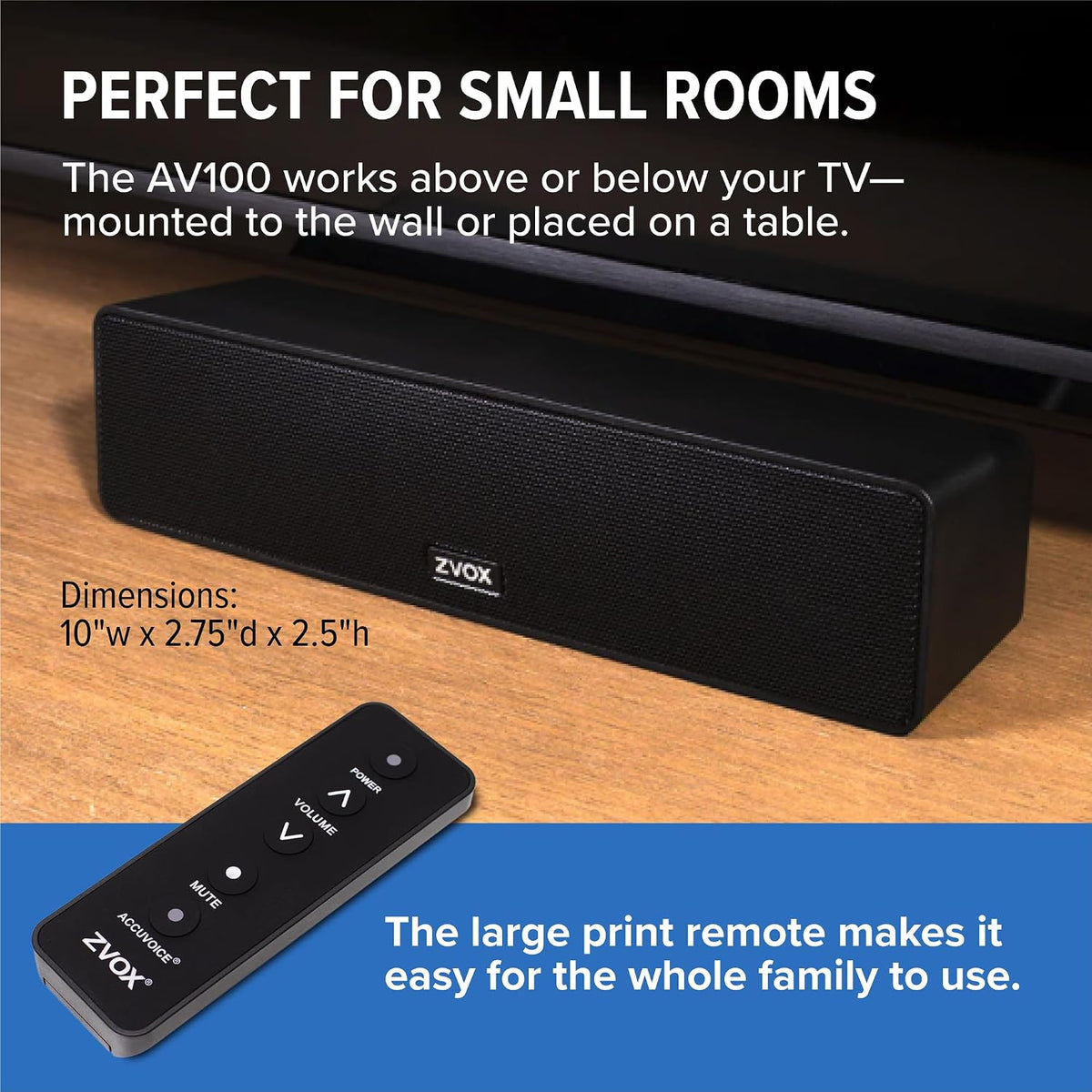 ZVOX AccuVoice AV100 Dialogue Clarifying Soundbar- 6 Levels of Voice Boost