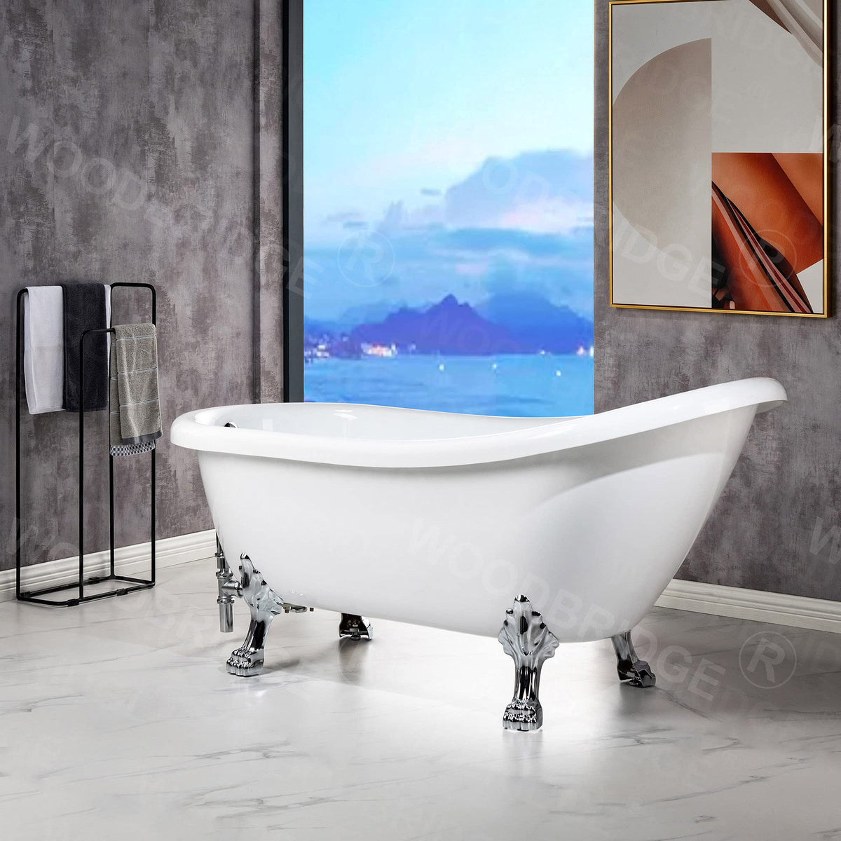 WOODBRIDGE 67" Heavy Duty Acrylic Slipper Clawfoot Bath Tub with Matte Black Feet + Matte Black Drain &Overflow