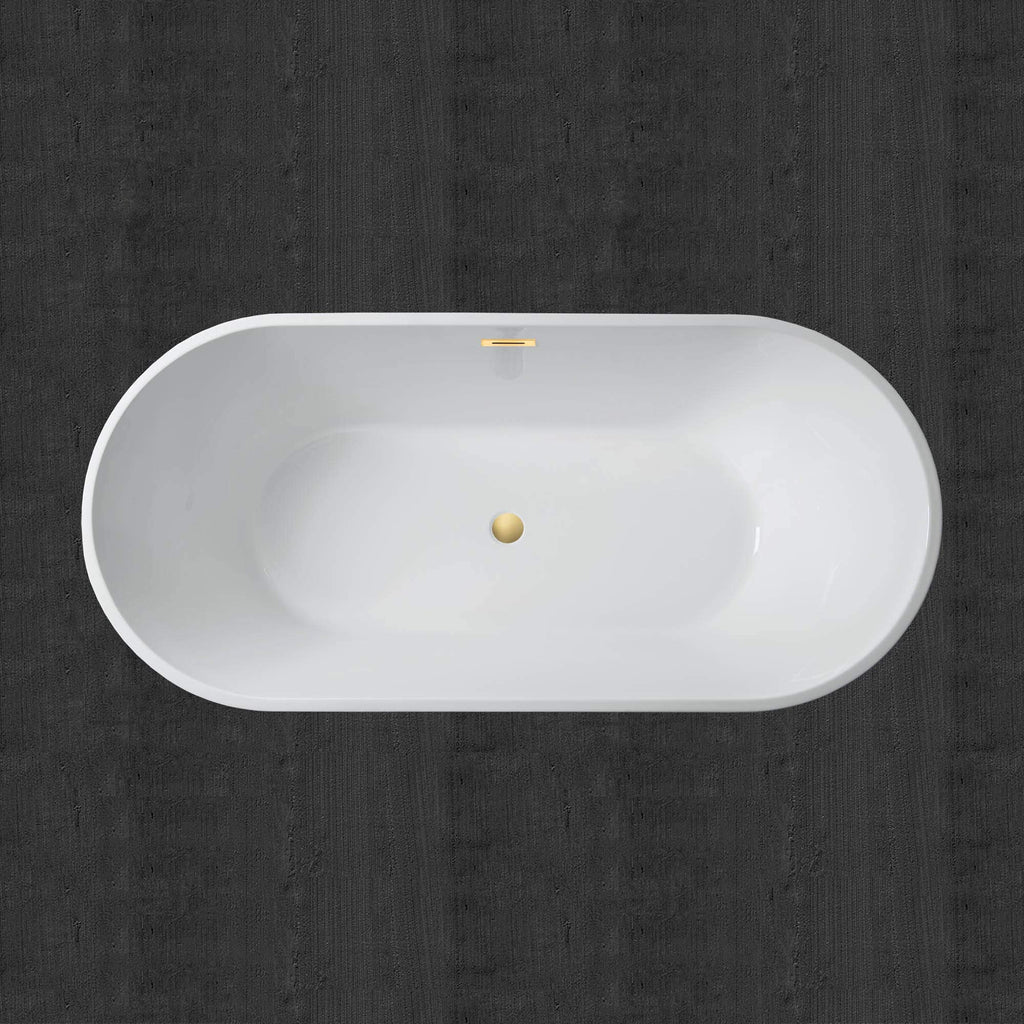 WOODBRIDGE 54" Acrylic Freestanding Bathtub Contemporary Soaking White Tub with Matte Black Overflow and Drain,BTA1702-MB