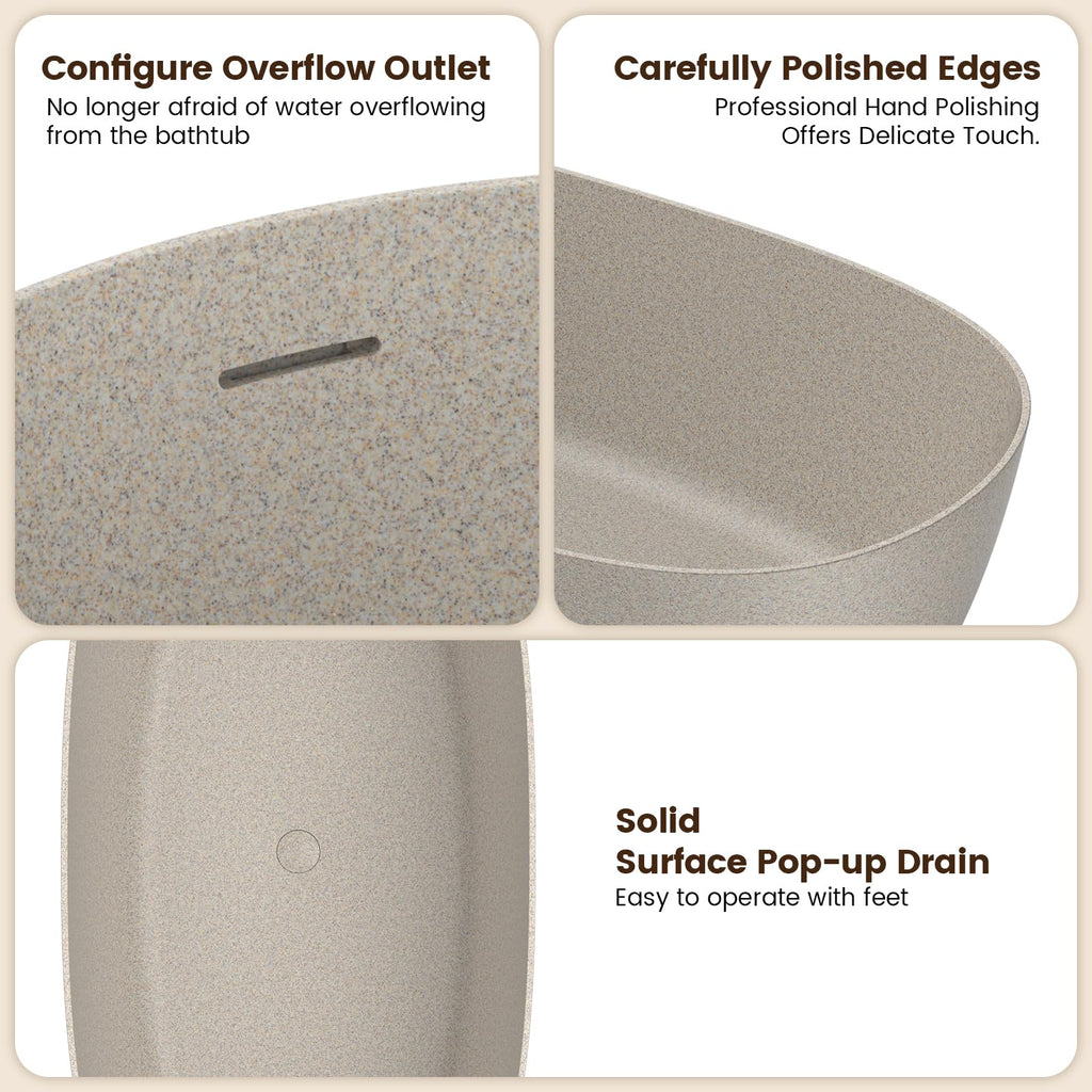 61''Stone Resin Freestanding Bathtub,Solid Surface Soaking Tub with Deep Bath Design, Modern Oval Free Standing Tub with Integrated Drain & Hidden Overflow, Starry Gray