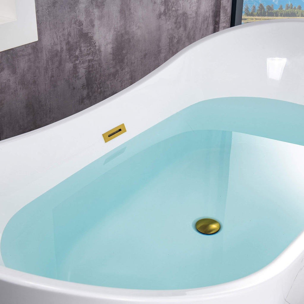 WOODBRIDGE 71" Acrylic Freestanding Bathtub Contemporary Soaking Tub , White Acrylic ( Matte Black Drain/Overflow),B0017 MB Drain &O
