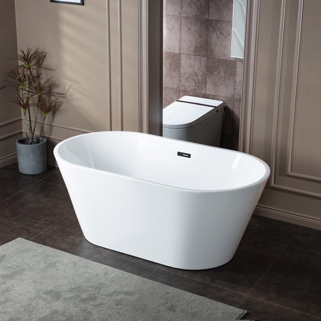 WOODBRIDGE 59" L x 29-1/2" W Freestanding Contemporary Soaking Bathtub with Chrome Drain & Overflow, White, B2514 C
