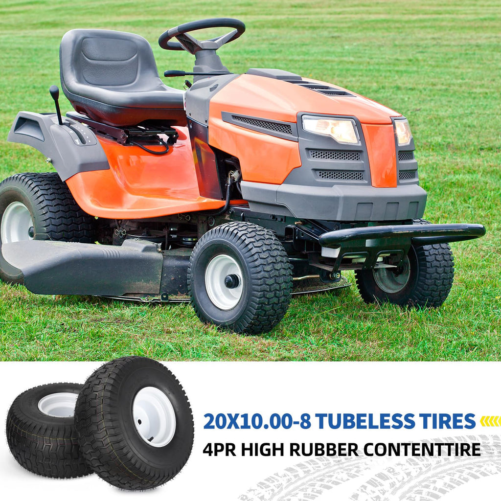 GICOOL 20x8.00-8 Lawn Mower Tire and Wheel, 4 Ply Tubeless Tire, 20x8-8nhs Riding Lawn Mower and Tractor Rear Tire and Wheel Assemblies, 3.5" Offset Hub, 3/4" Borehole, and 3/16" Keyway