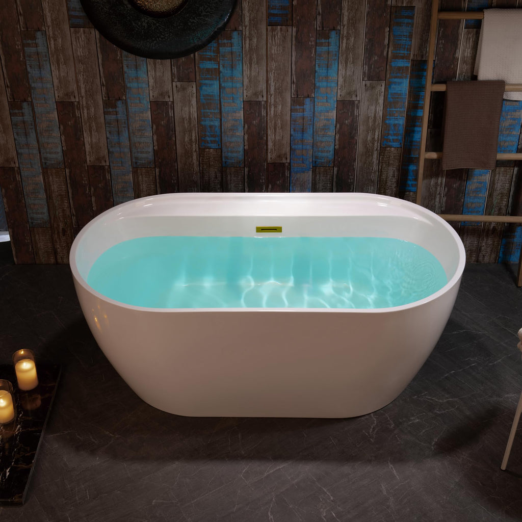 WOODBRIDGE 72" Acrylic Freestanding Bathtub Contemporary Soaking White Tub with Brushed Nickel Overflow and Drain,B0059BN