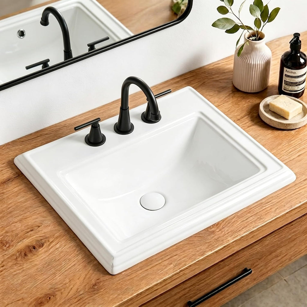 23" Drop-in Bathroom Sink with 8" Widespread 3 Hole Ceramic Basin