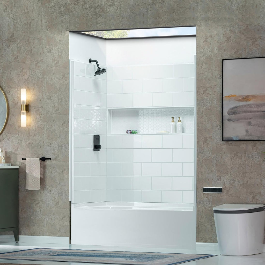 WOODBRIDGE 60â x 32â Four-Piece Direct-to-Stud Alcove Tub Surround with Left-Drain Hole Soaking Bathtub Combo in White