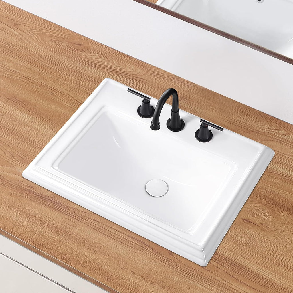 23" Drop-in Bathroom Sink with 8" Widespread 3 Hole Ceramic Basin