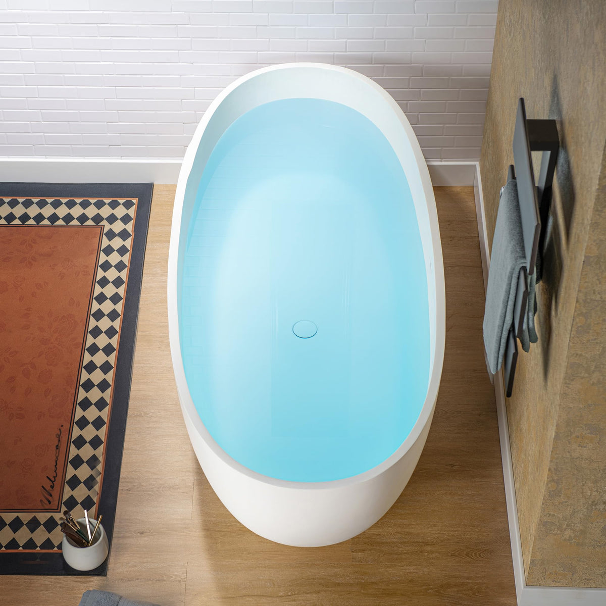 WOODBRIDGE 61" Stone Resin Freestanding Soaking Tub, Modern Oval Solid Surface Bathtub with Integrated Slotted Overflow & Drain, Matte White