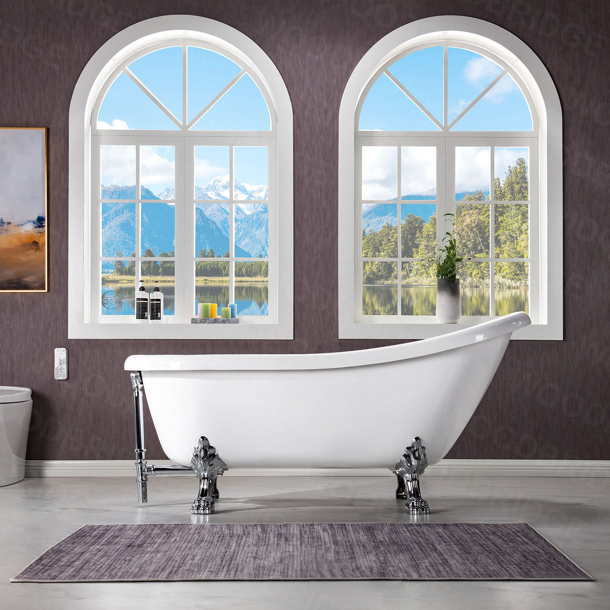 WOODBRIDGE 67" Heavy Duty Acrylic Slipper Clawfoot Bath Tub with Matte Black Feet + Matte Black Drain &Overflow