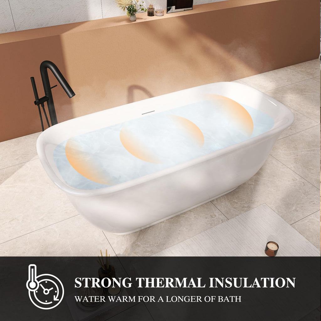 61" Freestanding Bathtubs, Acrylic Soaking Tubs for Adult, Integrated Overflow and Drain, cUPC Certified, Glossy White