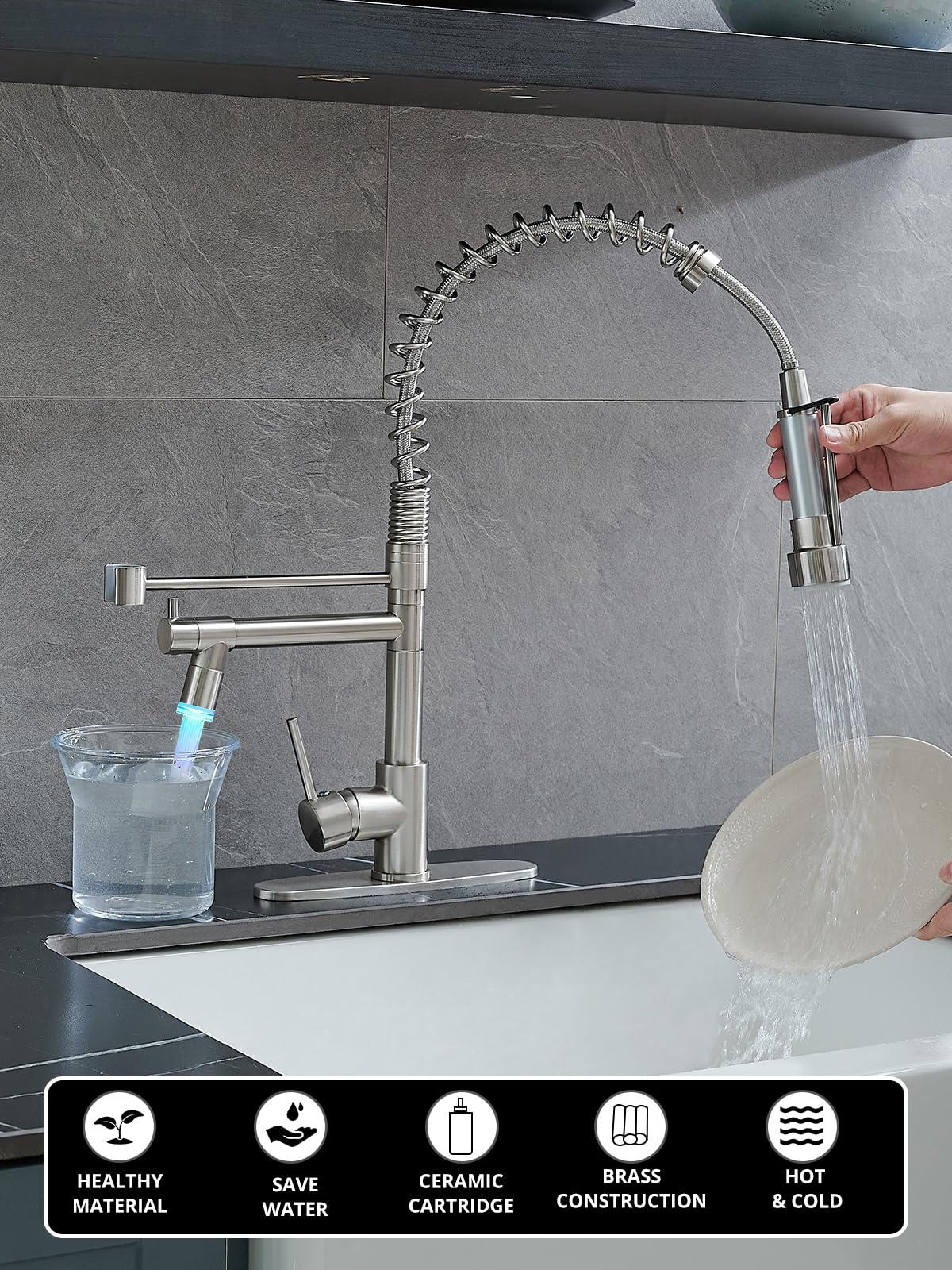 AIMADI Contemporary Kitchen Sink Faucet,Brushed Nickel Stainless Steel