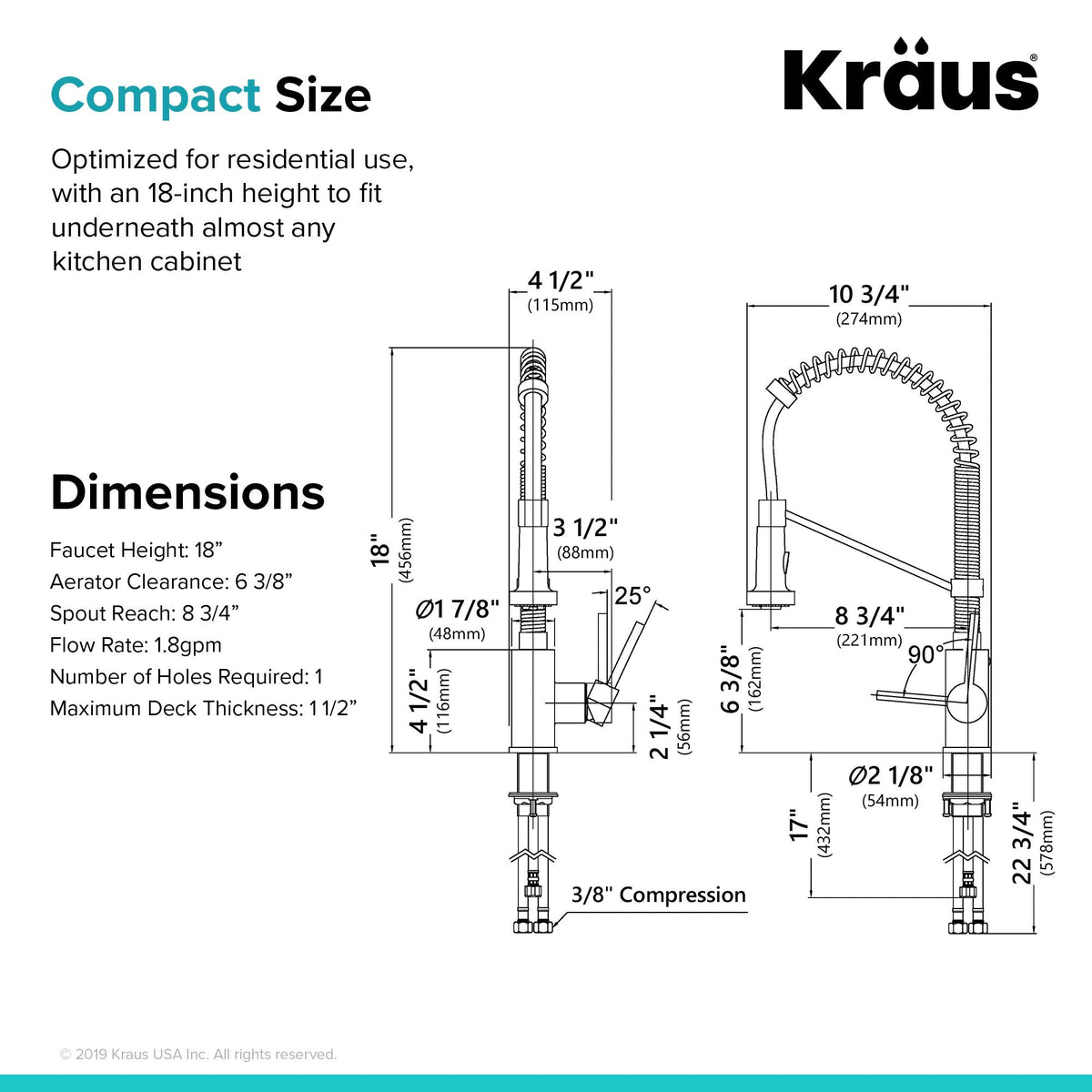 KRAUS Chrome 18.75 in Commercial Pull Down Kitchen Faucet KPF-1610CH