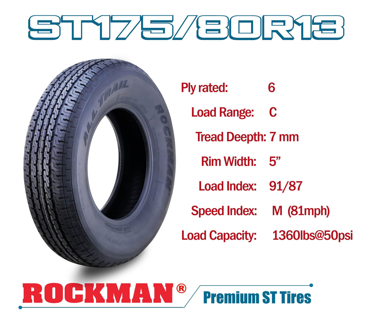 ROCKMAN Trailer Tire ST205/75R15 8-Ply Load Range D 107M Radial 11166, Set4