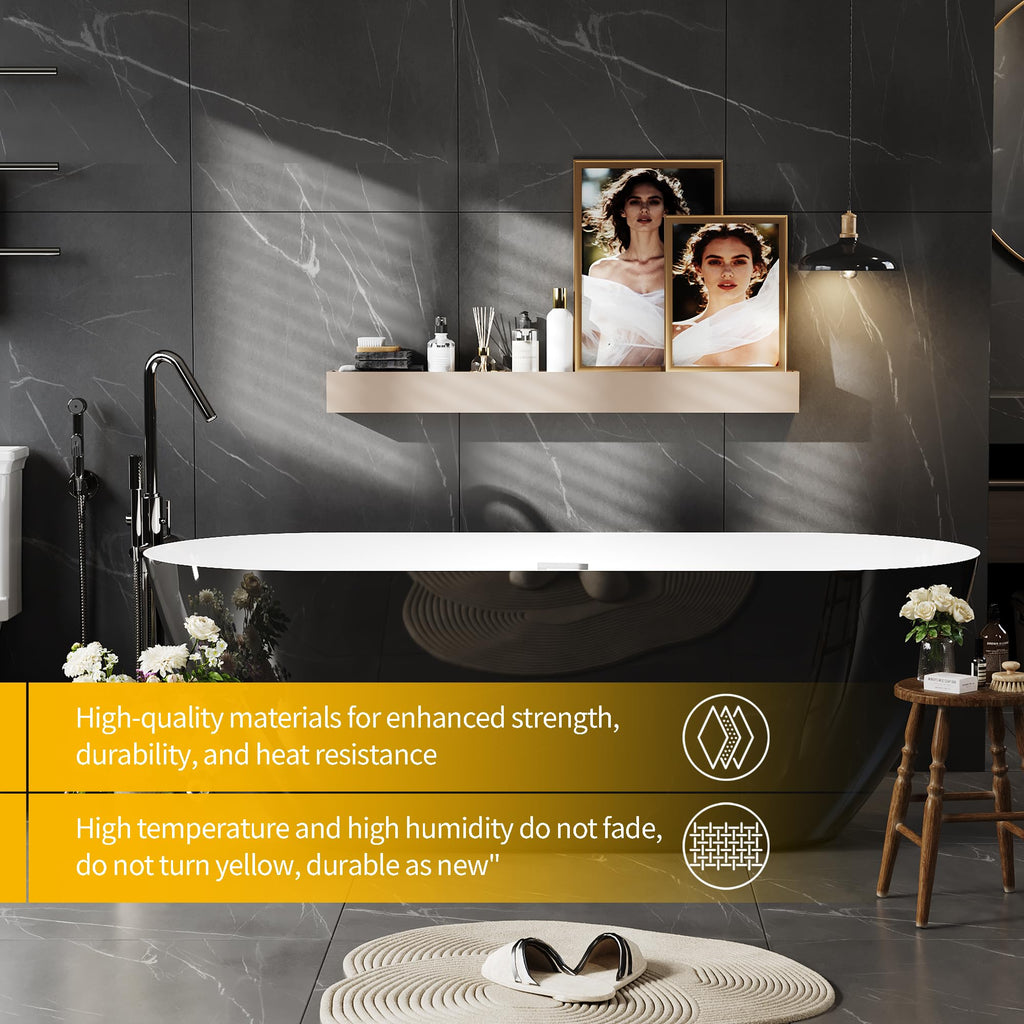 59" Acrylic Freestanding Bathtub, Modern Soaking Tub with Matte Drain and Overflow, Ergonomic Deep Design, Double-Walled Insulation, CUPC Certified, Easy Clean, Slip-Resistant, Gloss White