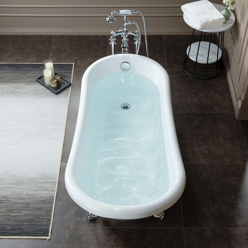 WOODBRIDGE 67" Heavy Duty Acrylic Slipper Clawfoot Bath Tub with Matte Black Feet + Matte Black Drain &Overflow