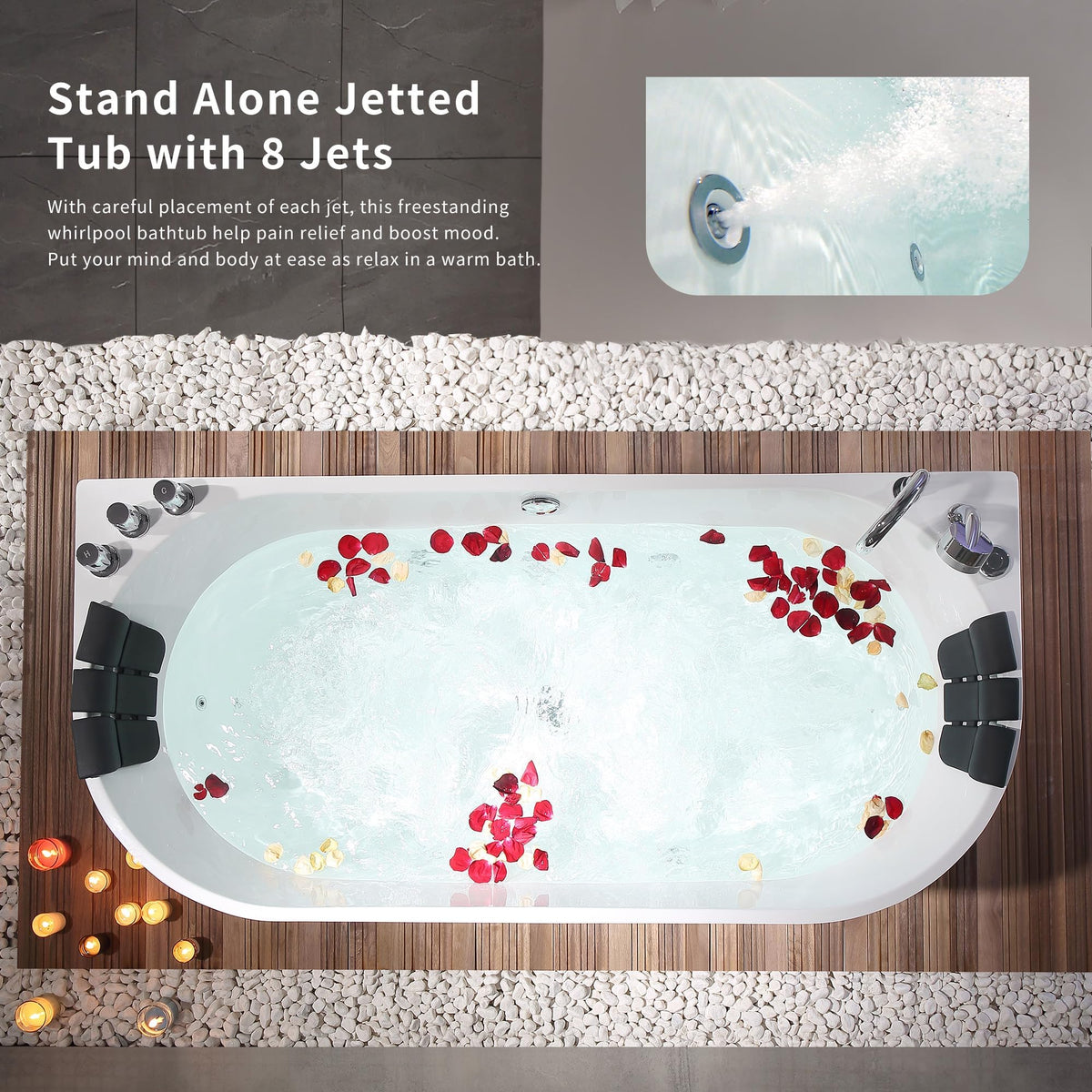 Empava 59 in. Acrylic Freestanding Tub Hydromassage Gracefully Oval Shaped