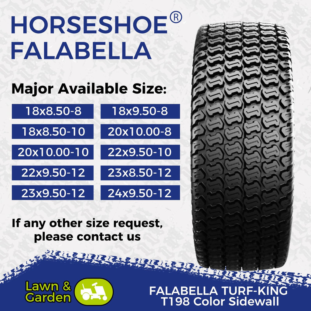 HORSESHOE FALABELLA (2-Pcs) 24X9.50-12 6-PLY LRC Lawn Mower 24x9.5x12 Riding Machine Golf Carts 24x9.5-12 Turf Equipment & Tractors Tires, Heavy Duty Turf-King, Color Sidewall