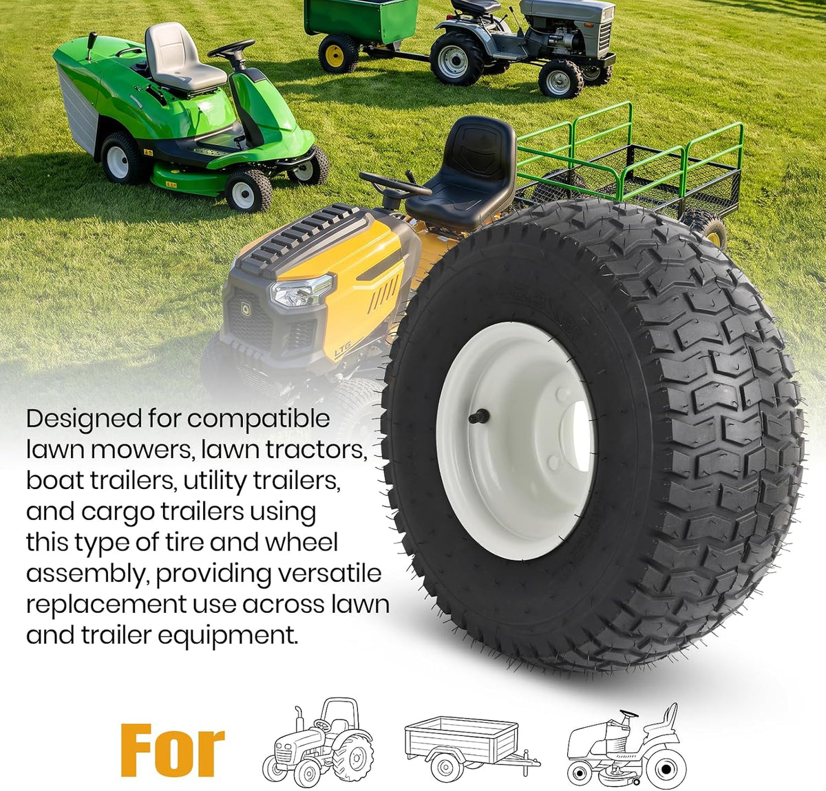 AR-PRO (2 Pack) 18x8.5-8 Lawn Mower Tire and Wheel, 4-Lug Tubeless