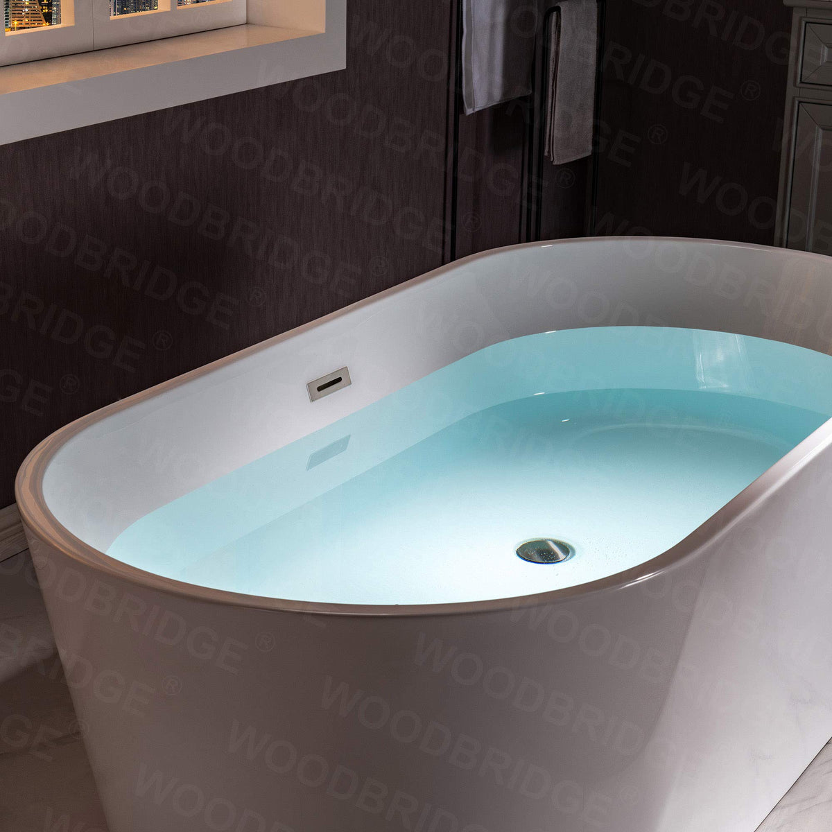 WOODBRIDGE 54" Acrylic Freestanding Bathtub Contemporary Soaking White Tub with Matte Black Overflow and Drain,BTA1702-MB