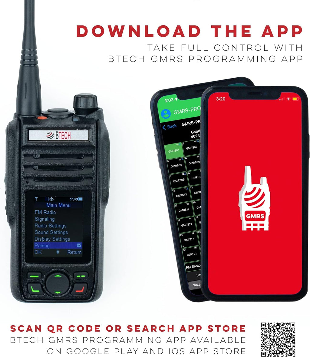 BTECH GMRS-PRO 5W Long-Range GMRS Radio â IP67 Waterproof, Bluetooth VOX, GPS, Texting, NOAA, Compass, Dual-Band Scanner, Off-Grid Location Sharing, Two-Way Walkie Talkie