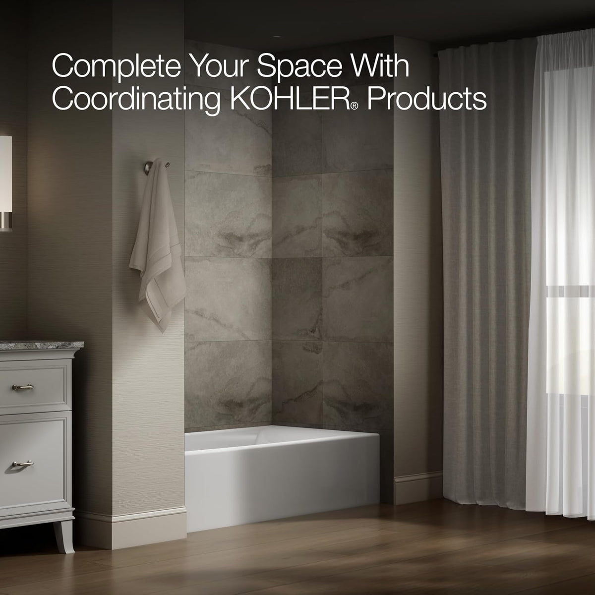 Kohler K-26108-LA-0 Entity 60" x 32" Alcove Bath, Left Drain Location, White (Drain Not Included)