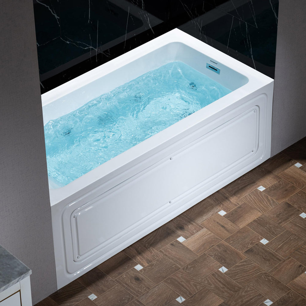 WOODBRIDGE 60" x 32" Alcove Acrylic Rectangular Whirlpool Heated Jetted Tub in White with Left Drain, Matte Black Finish, BS429-L-MB02