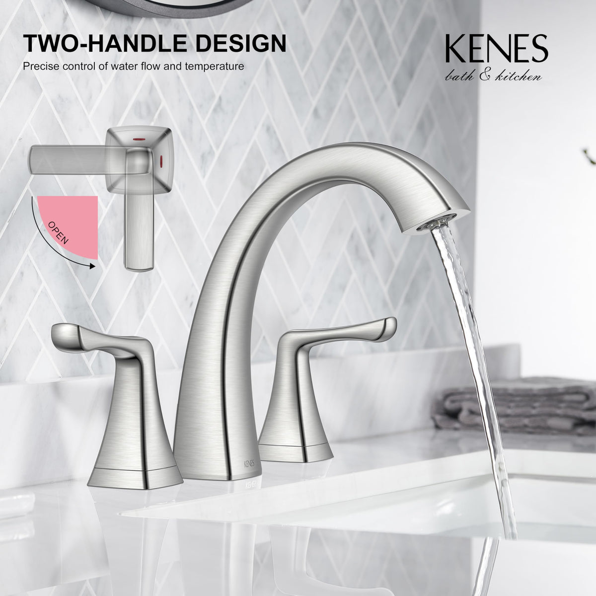 KENES Bathroom Faucets for Sink 3 Hole, Chrome 8 Inch 2 Handle Widespread