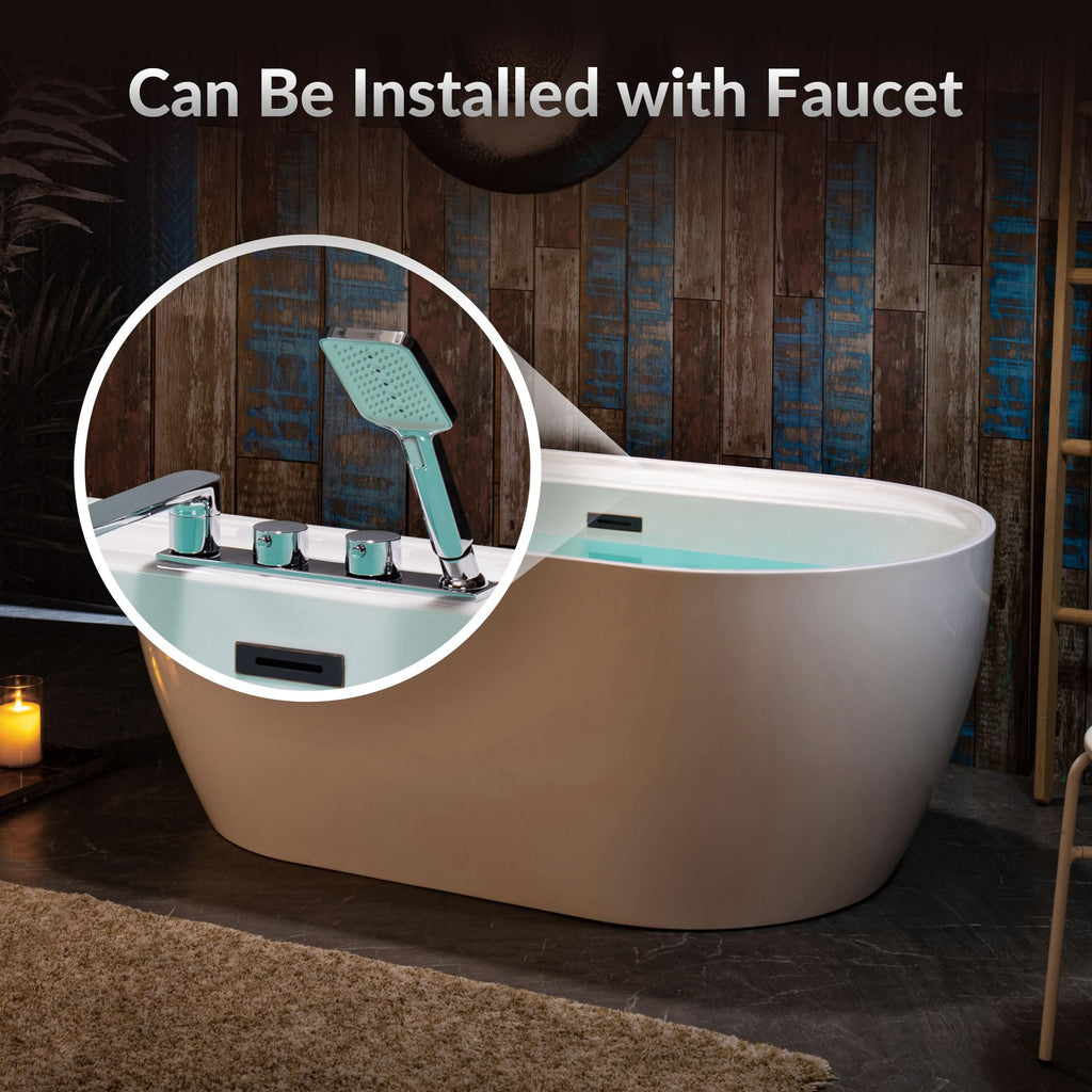 WOODBRIDGE 72" Acrylic Freestanding Bathtub Contemporary Soaking White Tub with Brushed Nickel Overflow and Drain,B0059BN