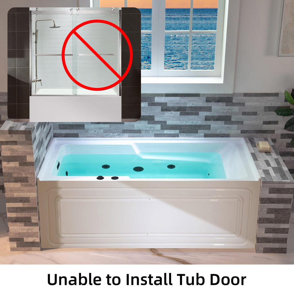 WOODBRIDGE 60" Alcove Acrylic Rectangular Whirlpool Heated Jetted Tub in White with Left Drain, Chrome pop-up Drain Included BS6030L