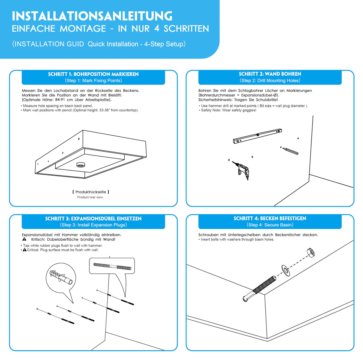 47" Wall Mount Sink, Artificial Stone Bathroom Sink, Single Hole